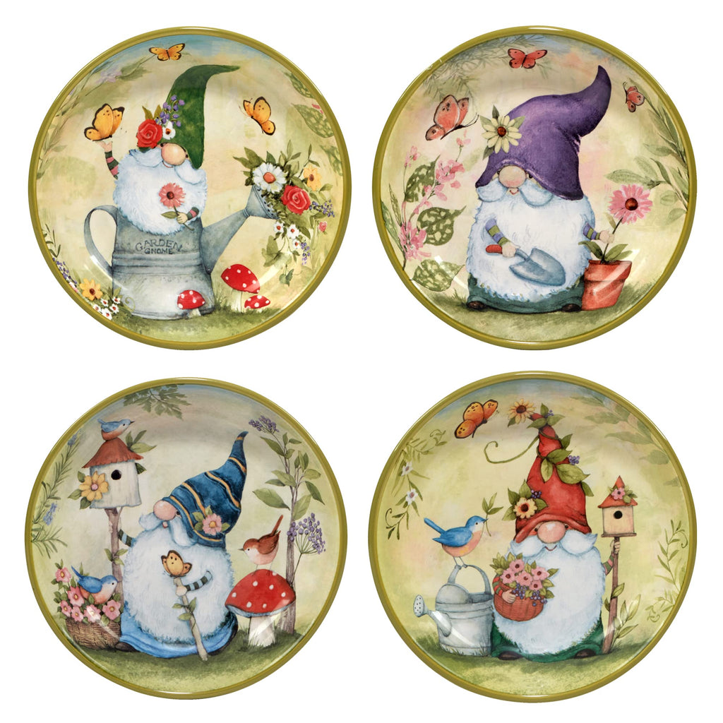 Certified International Garden Gnomes 38 oz. Soup/Pasta Bowls, Set of 4 Assorted Designs