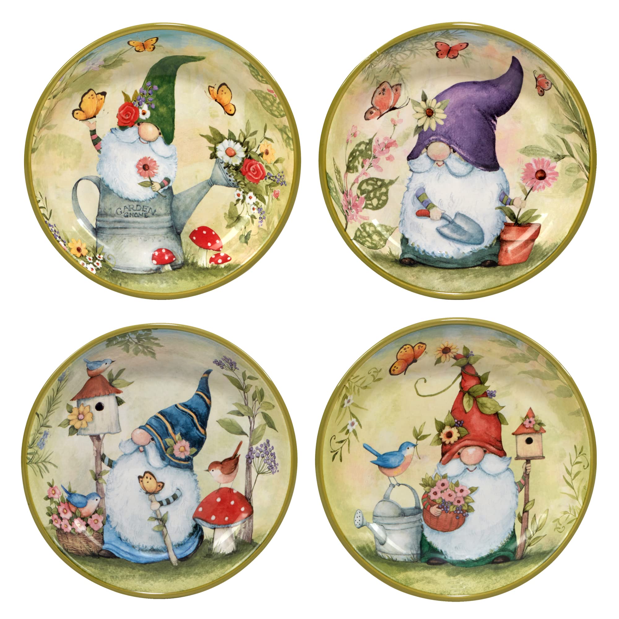 Certified International Garden Gnomes 38 oz. Soup/Pasta Bowls, Set of 4 Assorted Designs