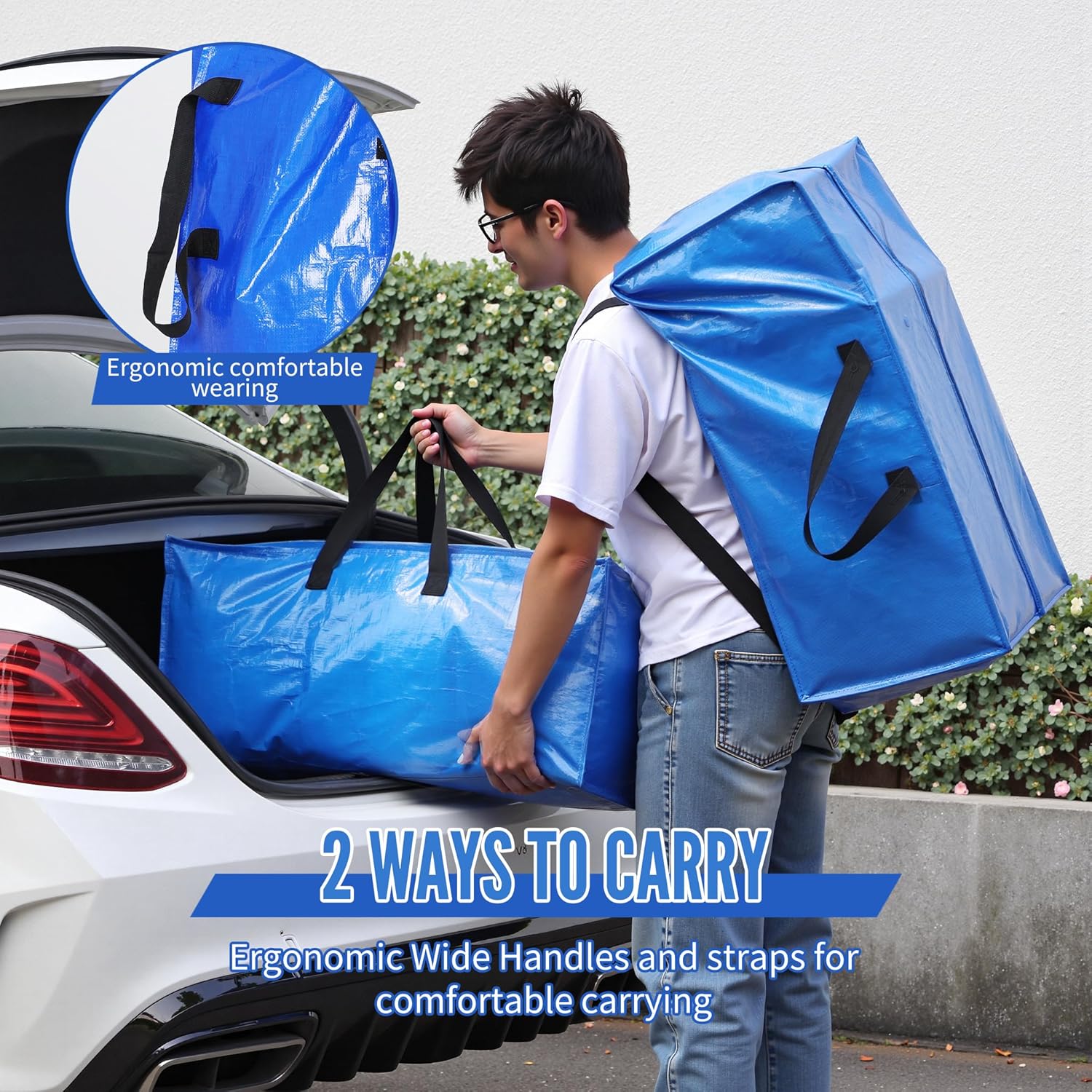 BAGAIL Heavy Duty Moving Bags - Extra Large Storage Totes with Strong Handles | 6-Pack, Blue