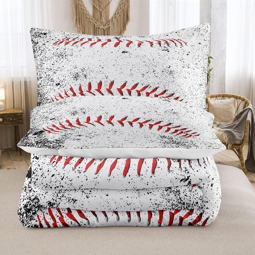NINENINE Baseball Bedding Sets Full Size Sports Bedding Sets for Boys 5PCS Teen Boy Bedding White Comforter Sets(1Comforter, 1Flat Sheet, 1Fitted Sheet, 2Pillowcases)