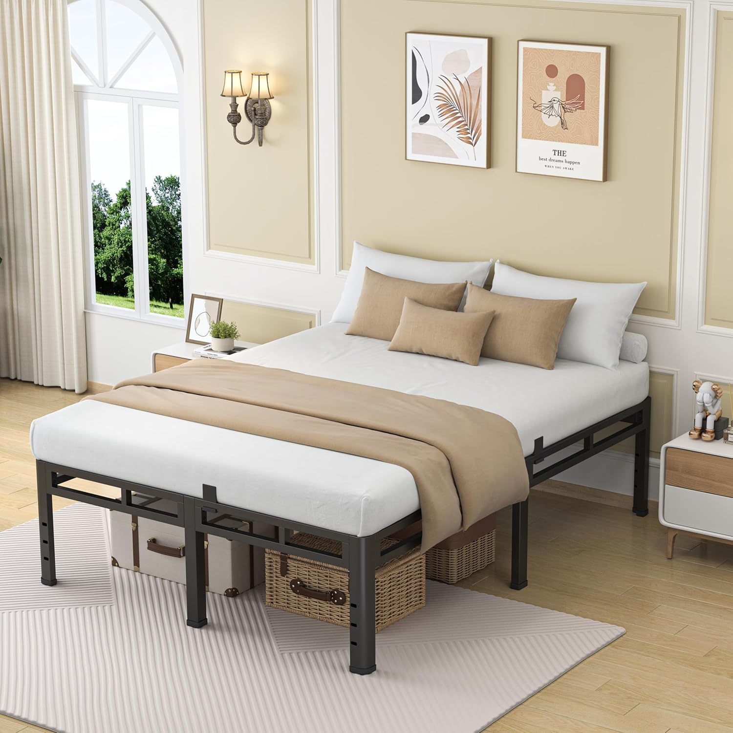 NKZ 24-Inch Full Size Bed Frame - Heavy Duty Metal Platform with Round Corner Legs & Noise-Free Design