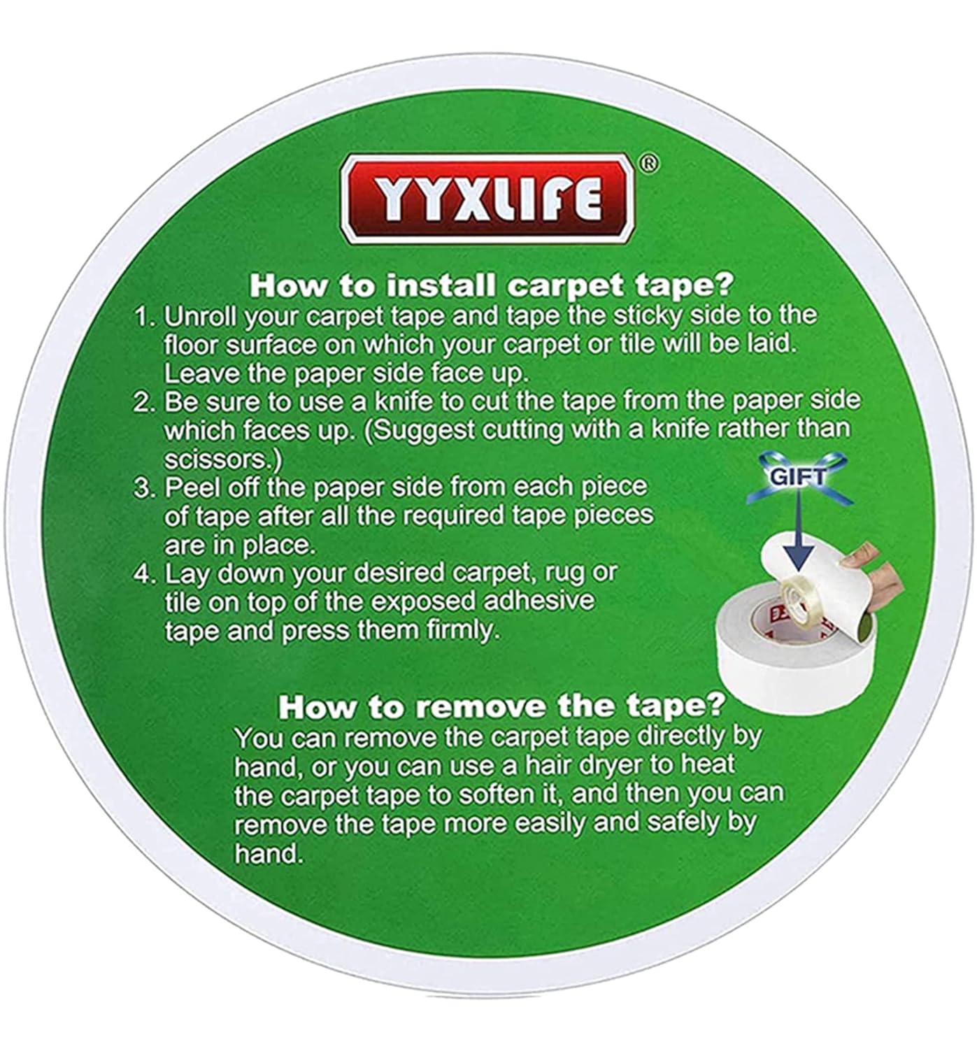 YYXLIFE Double-Sided Rug Tape - Strong Adhesive for Hardwood Floors | Non-Slip, No Residue, 2" x 10 Yards, White