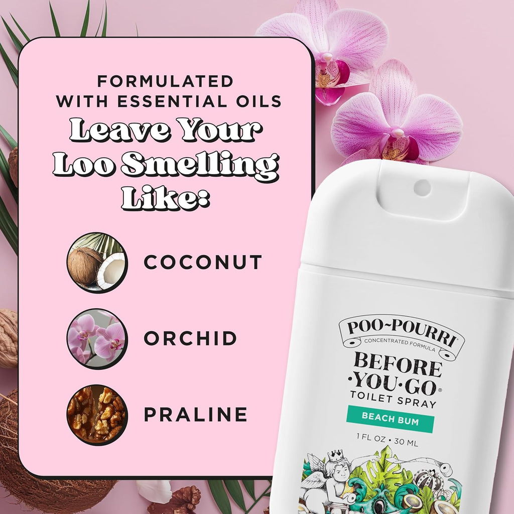 Poo-Pourri Pocket Toilet Spray - Beach Bum Scent, 1 Fl Oz | Travel-Size Odor Deodorizer, TSA Approved