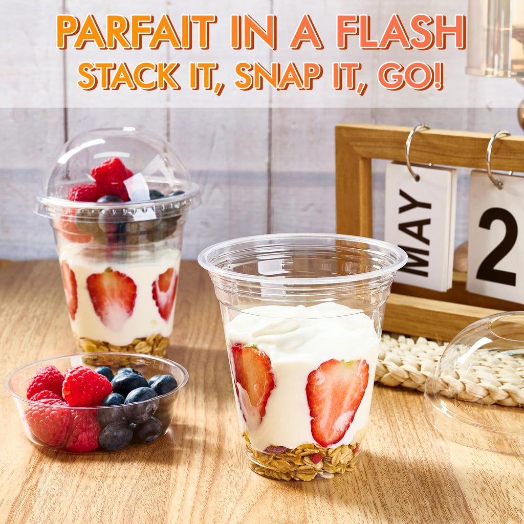Lilymicky 50 Sets 12 oz Clear Plastic Parfait Cups with Insert & Dome lids, Disposable Yogurt Fruit Cups for Kids, for Dips and Veggies, Dessert and Party Snacks