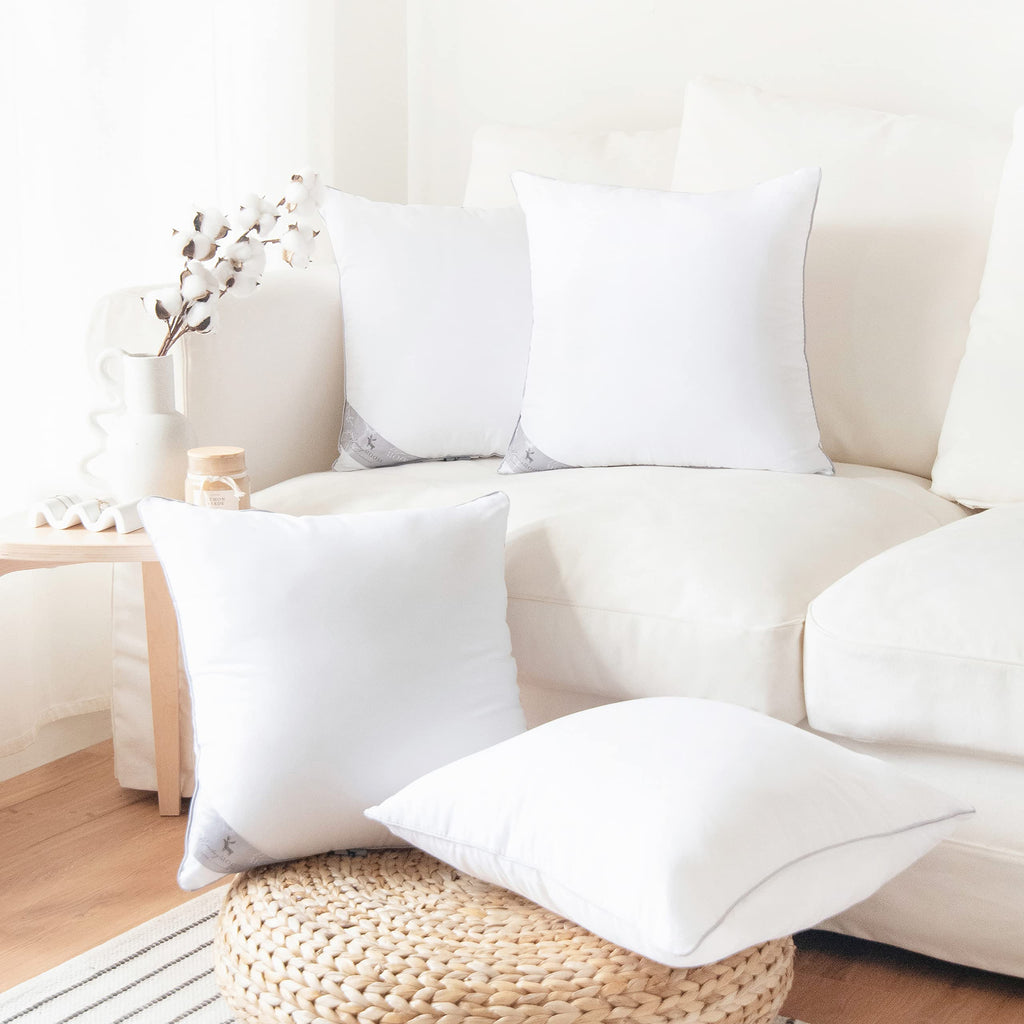 MONDAY MOOSE Throw Pillow Inserts, Set of 4 White Soft Microfiber Piping Designs, Square Pillows for Bed, Couch, Sofa (4-Pack, 20x20 inch)