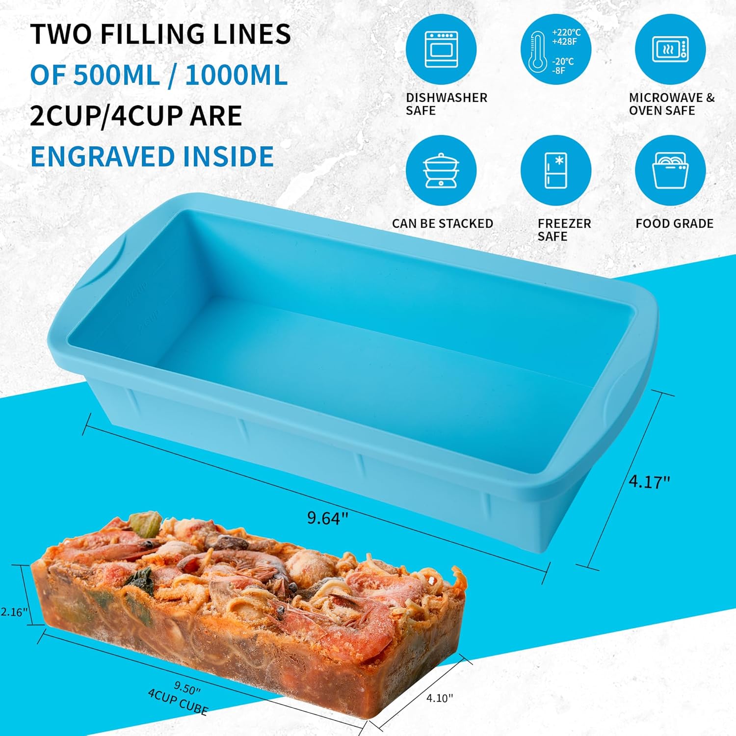 Skiennix Silicone Freezer Tray - 2 Pack Large Ice Cube Molds for Perfect Soup Portions | Oven & Dishwasher Safe