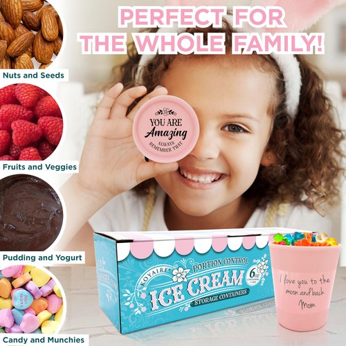 KOYAIRE Portion Control Ice Cream Containers for Homemade Ice Cream (6 oz. Each, 6 Pack), Airtight Food Storage Containers with Lids, Single Serving Mini Freezer Cups for Adults, Snack Size, Small