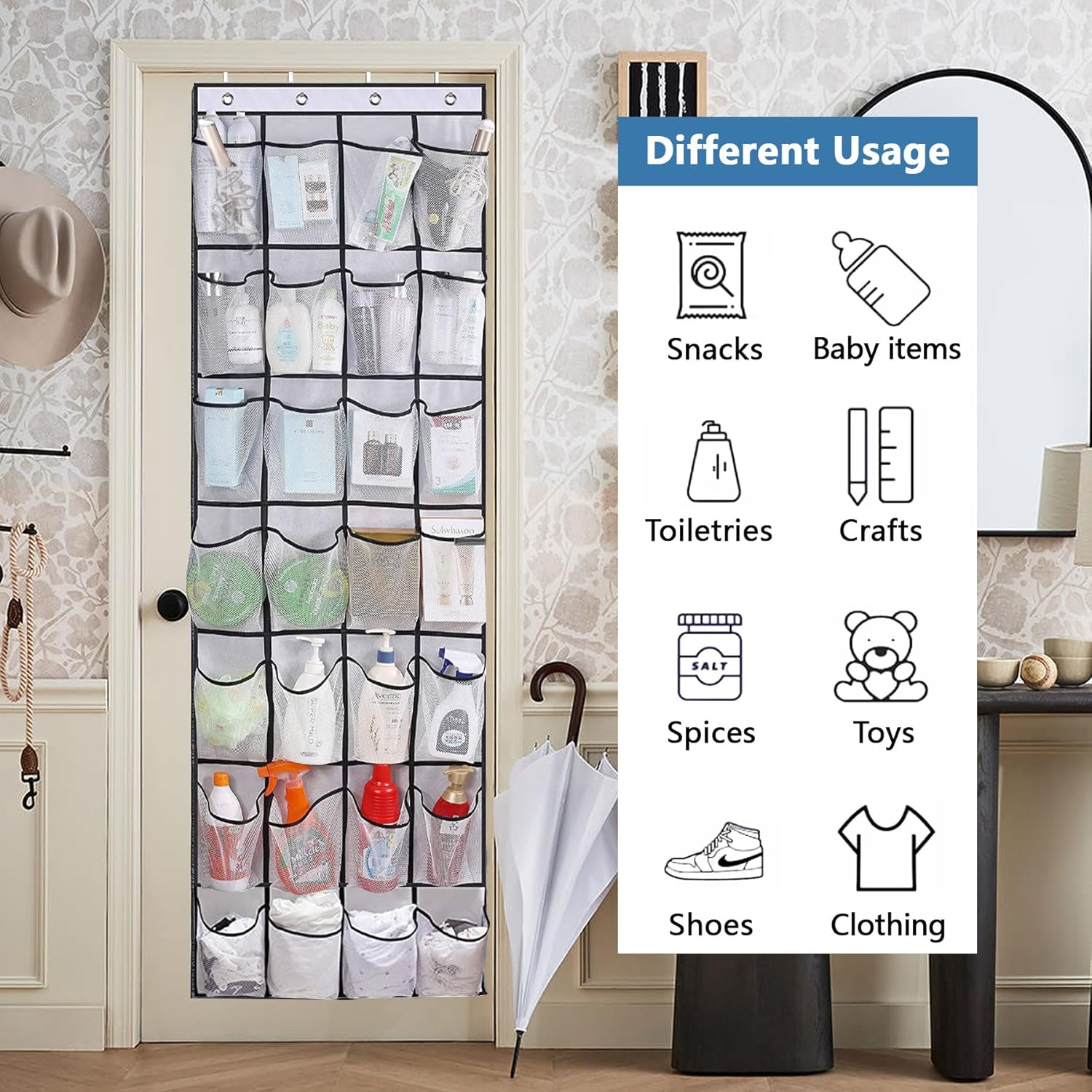 Over The Door Shoe Organizer - 28 Mesh Pockets for Space-Saving Storage | White Hanging Rack