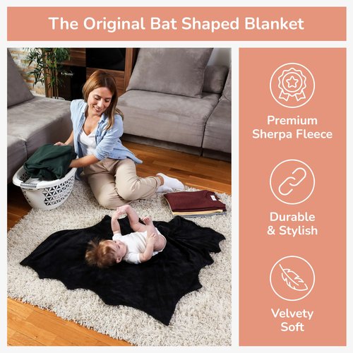 Bumba Kids Sherpa Fleece Goth Bat Baby Swaddle Blanket Gift Set with Milestone Stickers, Bat Hat & Wings, Crib Size