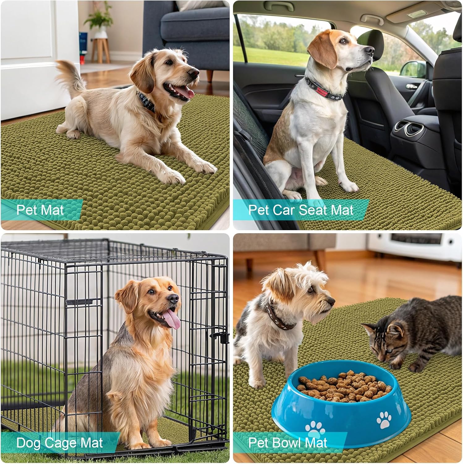 OLANLY Dog Door Mat - Absorbent Non-Slip Washable Doormat for Muddy Paws | 48x30, Willow Green