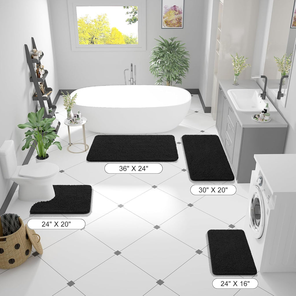 OLANLY Large Bathroom Rugs - Extra Soft Chenille Mats with Rubber Backing | Quick Dry, Machine Washable, Black 40x24
