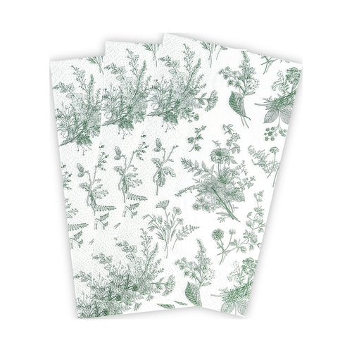 100 Floral Guest Napkins Sage Green White Toile Disposable Paper Napkins Flower Bathroom Hand Towels for Tea Party Christmas Bridal Baby Shower Party Supplies
