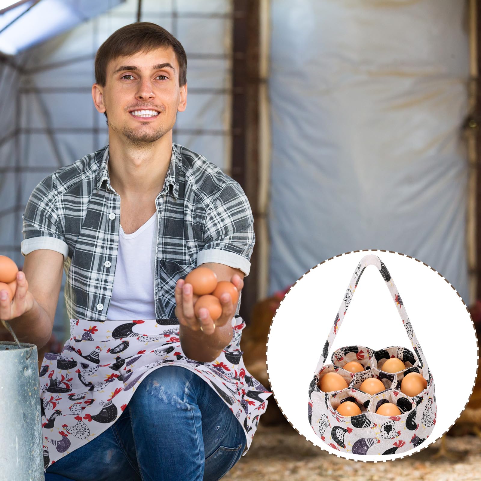 Silicherry 2 Pcs Egg Collecting Apron Chicken Egg Gathering Basket with 7 Pouches Holding Apron with 15 Pockets (Stylish)