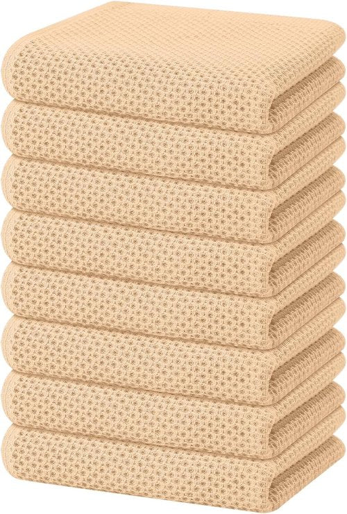 Homaxy 100% Cotton Waffle Weave Dish Towels - Ultra Soft & Absorbent, Quick Drying, 13 x 28 Inches, 8-Pack, Apricot