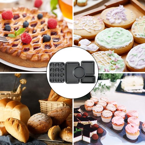 Mobzio Kitchen Nonstick Bakeware Set - 5-Piece Round/Square Cake Pans, Muffin Pan & More