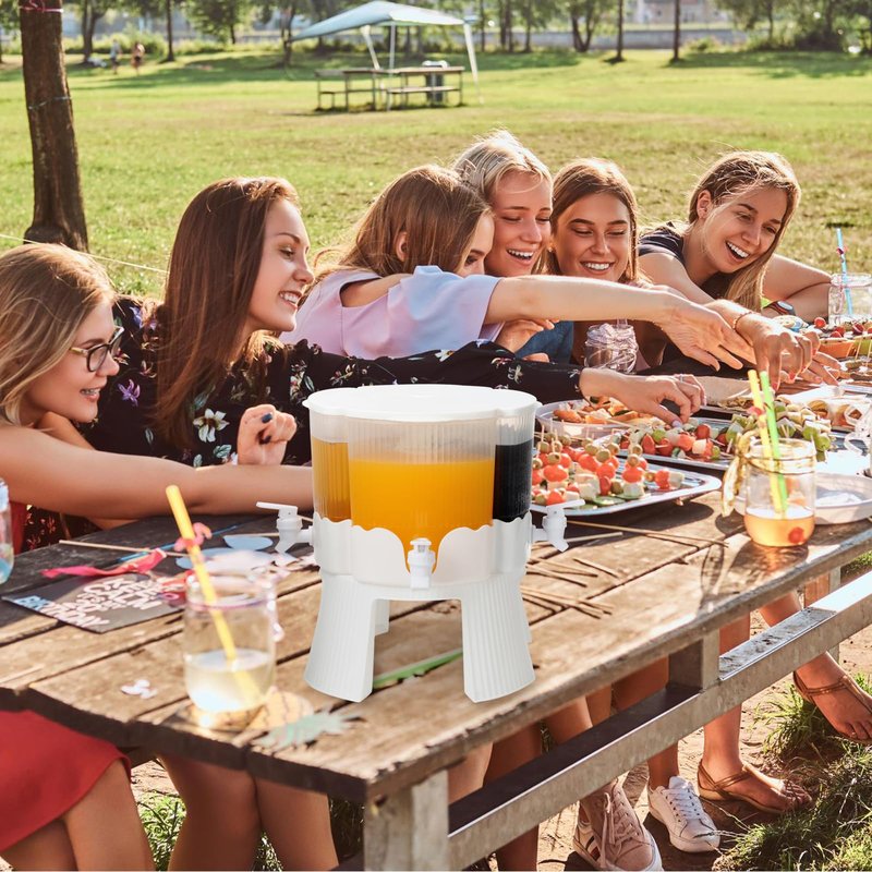 Flyburry 1.8 Gallon Beverage Dispenser for Fridge, 4 Grids Rotating Plastic Drink Dispenser with 4 Spigots Cold Kettle Refrigerator Iced Lemonade Juice Milk Containers for Home picnics Parties