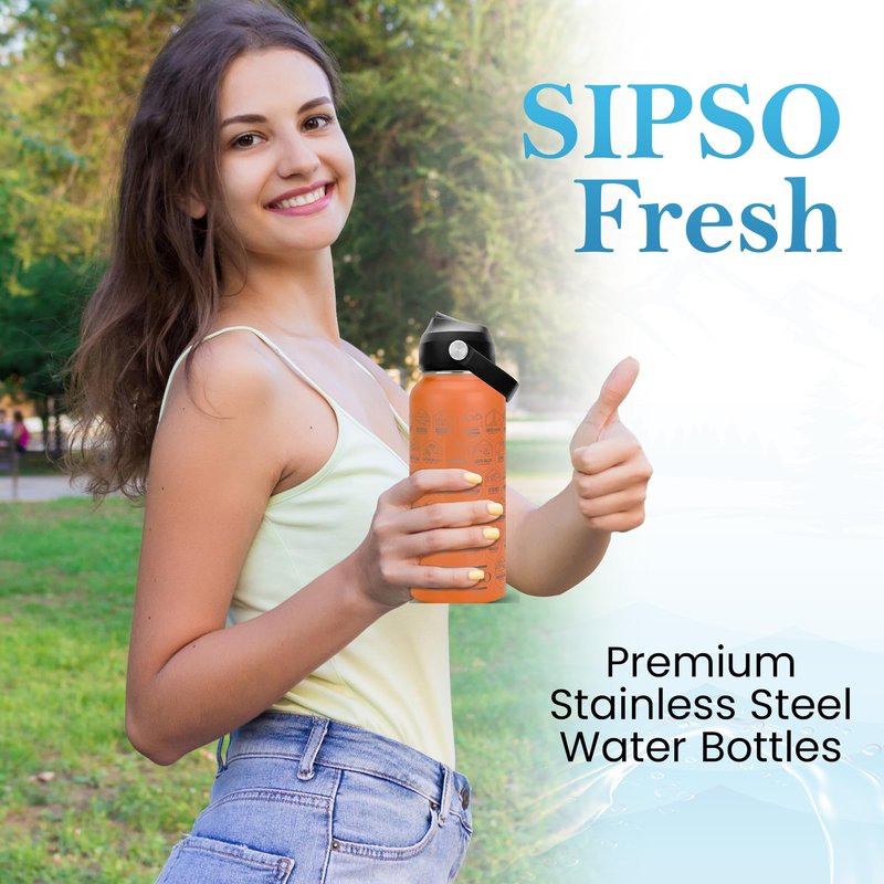 SIPSO fresh Hiking Gift Water Bottle – 32 oz Vacuum Insulated Stainless Steel National Park Water Bottle | 63 Waterproof Stickers & Premium Gift Box | Camping & Outdoor Adventure Gifts (Peach)