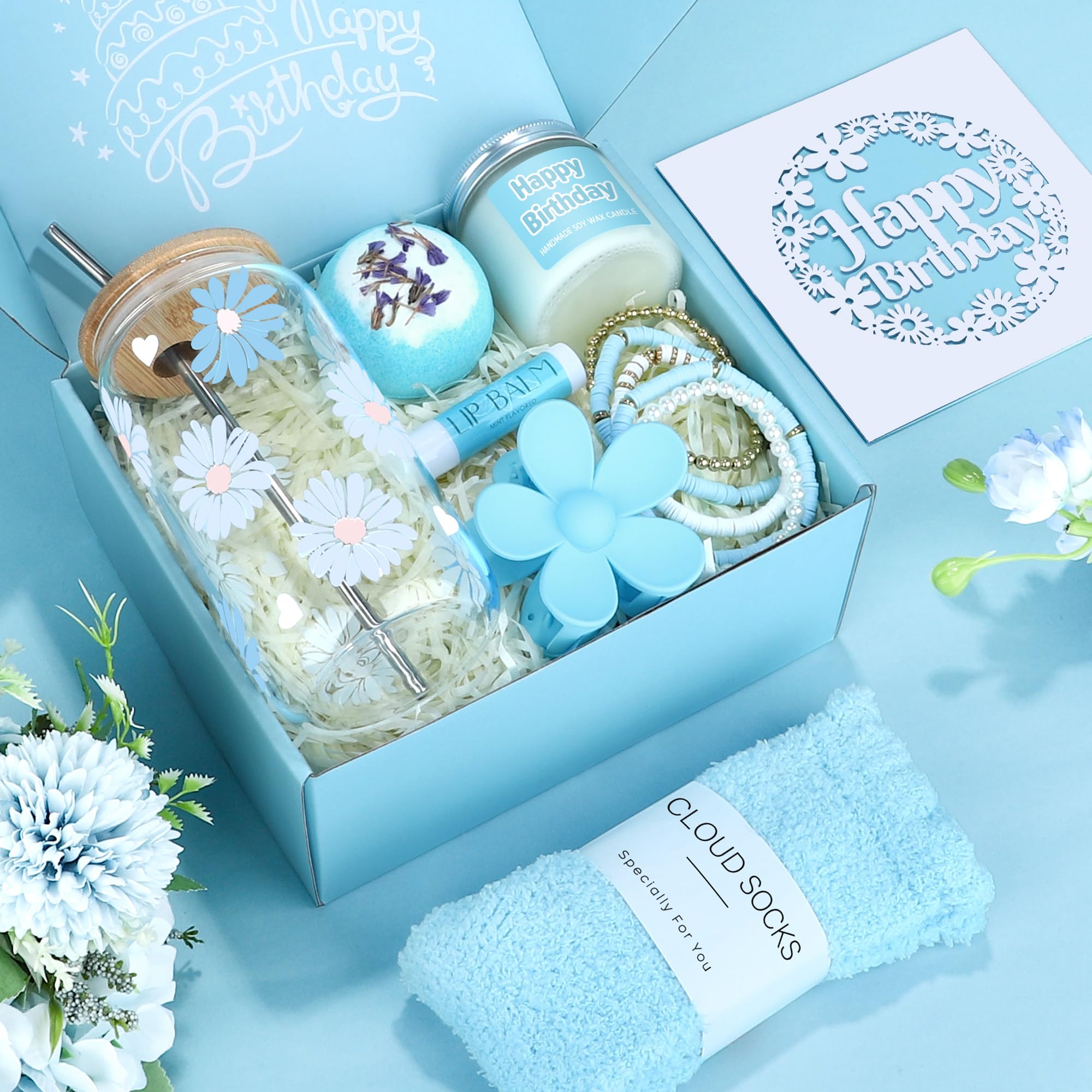 Birthday Gifts for Teen Girls, Women, Teenage Girl Birthday Gift Sets for Teen Girls Tween Gifts for Teenage Girl Cute Daisy Aesthetic Glass Cup Gift Basket for Teens, Her, Women, Sister, Friend
