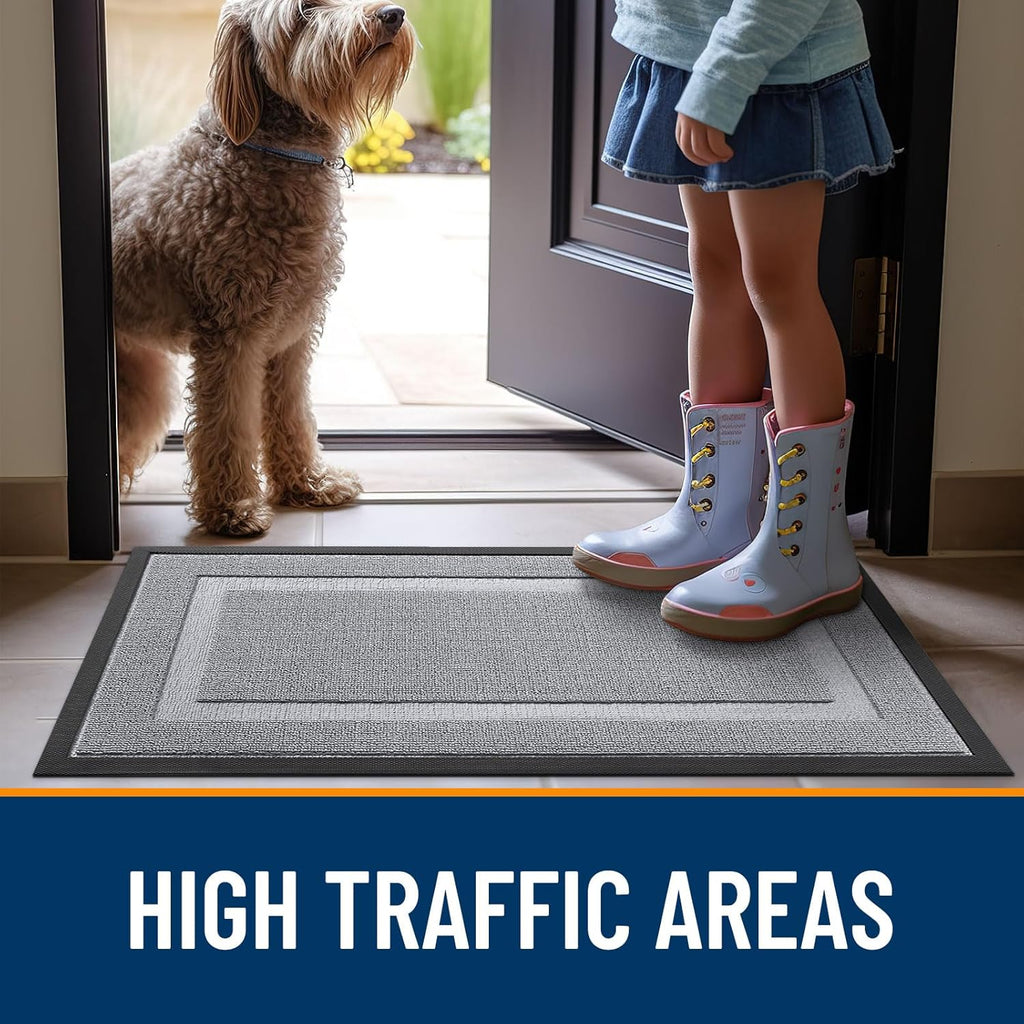OLANLY Indoor Outdoor Front Door Mat - Waterproof All-Season Doormat | Sturdy Natural Rubber, 29.5x17, Silver Gray