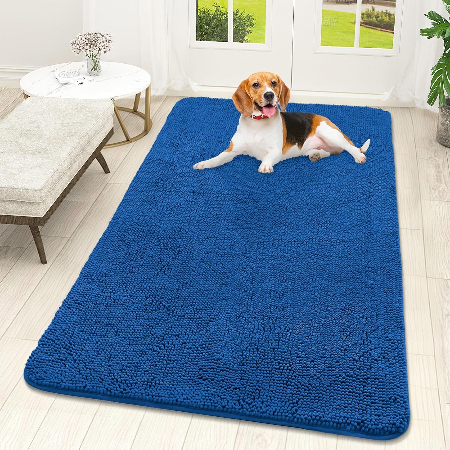 OLANLY Dog Door Mat - Absorbent Non-Slip Washable Doormat for Muddy Paws | 59x32 Deep Navy Blue