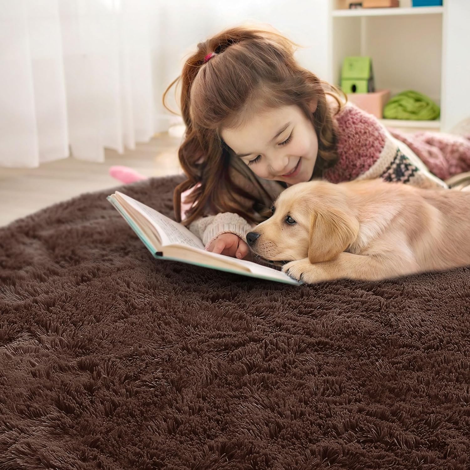 OLANLY Round Coffee Area Rug - Soft, Fluffy, Machine Washable 7 ft Circle Carpet for Bedroom & Living Room