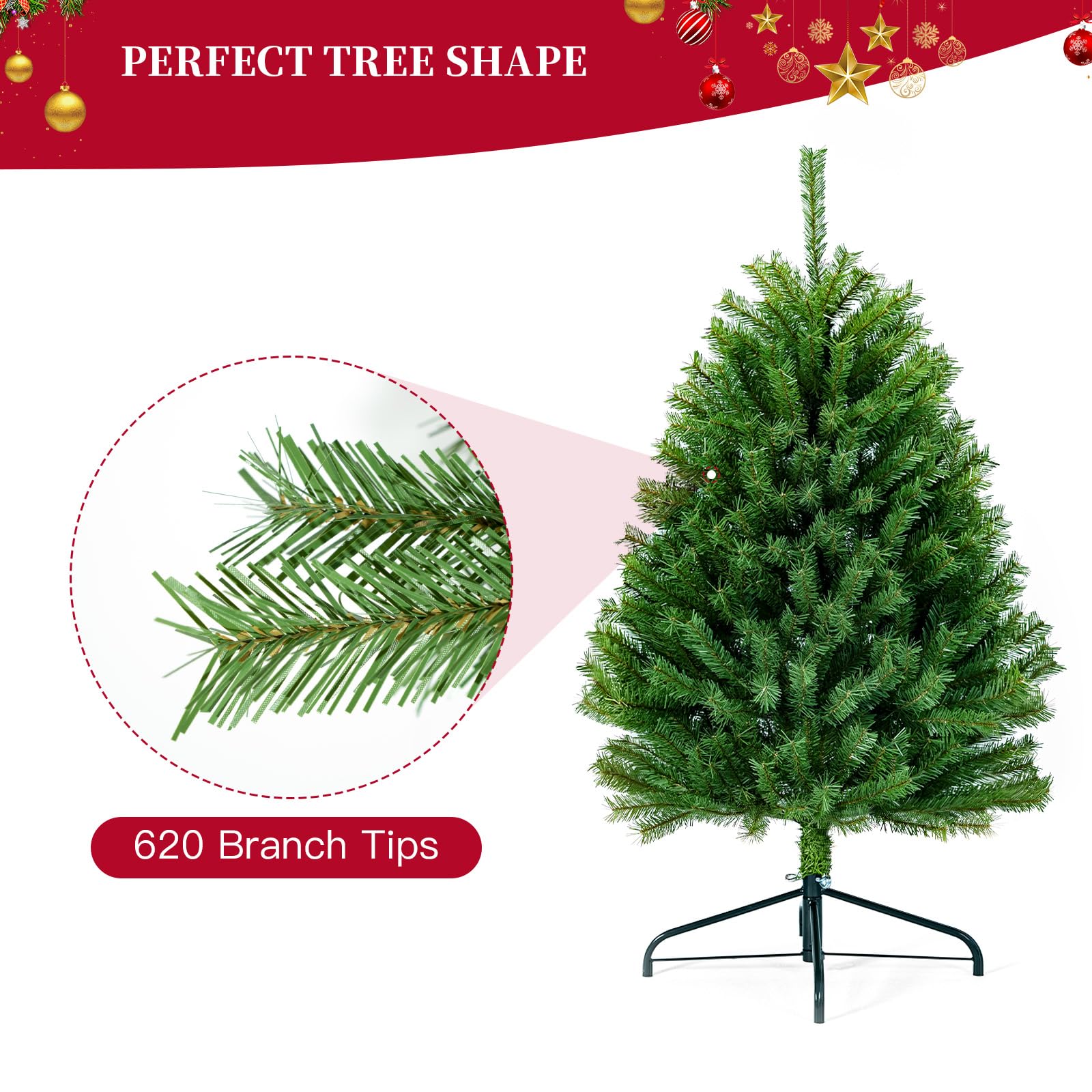 BAOYILAI 4.5FT Small Artificial Christmas Tree, Realistic Christmas Tree with PVC Branch Tips,Metal Hinges and Foldable Base for Home,Lobby,Office,Party Decoration