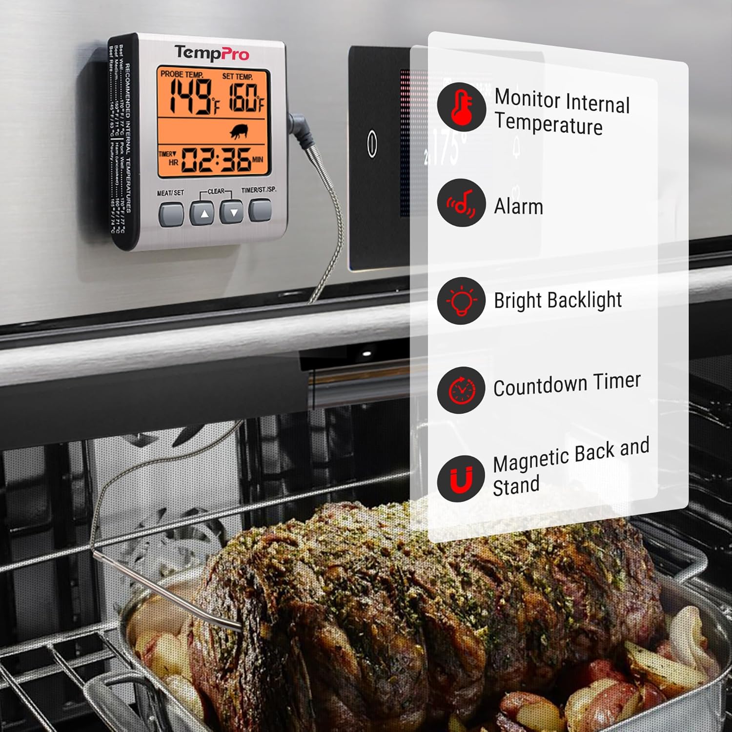 TempPro Digital Meat Thermometer - Accurate Cooking & Grilling Tool with Backlight & Timer | Perfect for Smoker, Oven & BBQ