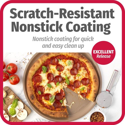 GoodCook BestBake Nonstick Pizza Pan - Textured Carbon Steel, 16-Inch, Bronze Finish