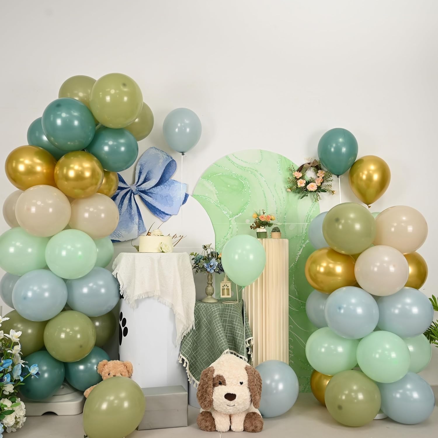 Sage Green & Blue Balloons - 60 PCS 12-Inch Dusty Green, Blue, Sand & Gold for Baby Shower | Wedding Decor