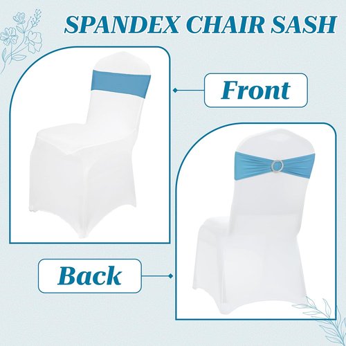 MDS Spandex Chair Sashes - Universal Fit Elastic Stretch Bands with Buckle for Weddings | 250 Pack - Blue