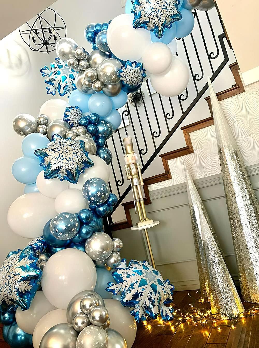 Skiennix 132PCS Ice Snow Queen Balloon Garland Kit - Double Layer Snowflake Decorations for Winter Parties