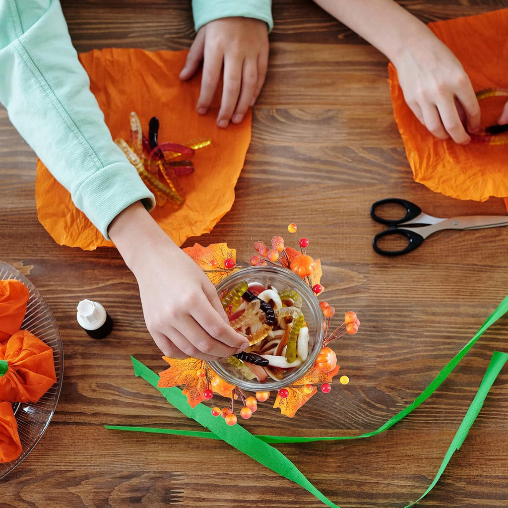 Skiennix 6-Piece Fall Candle Ring Wreaths - 4.7 Inch Pumpkin Maple Leaf & Berries Decor | Orange