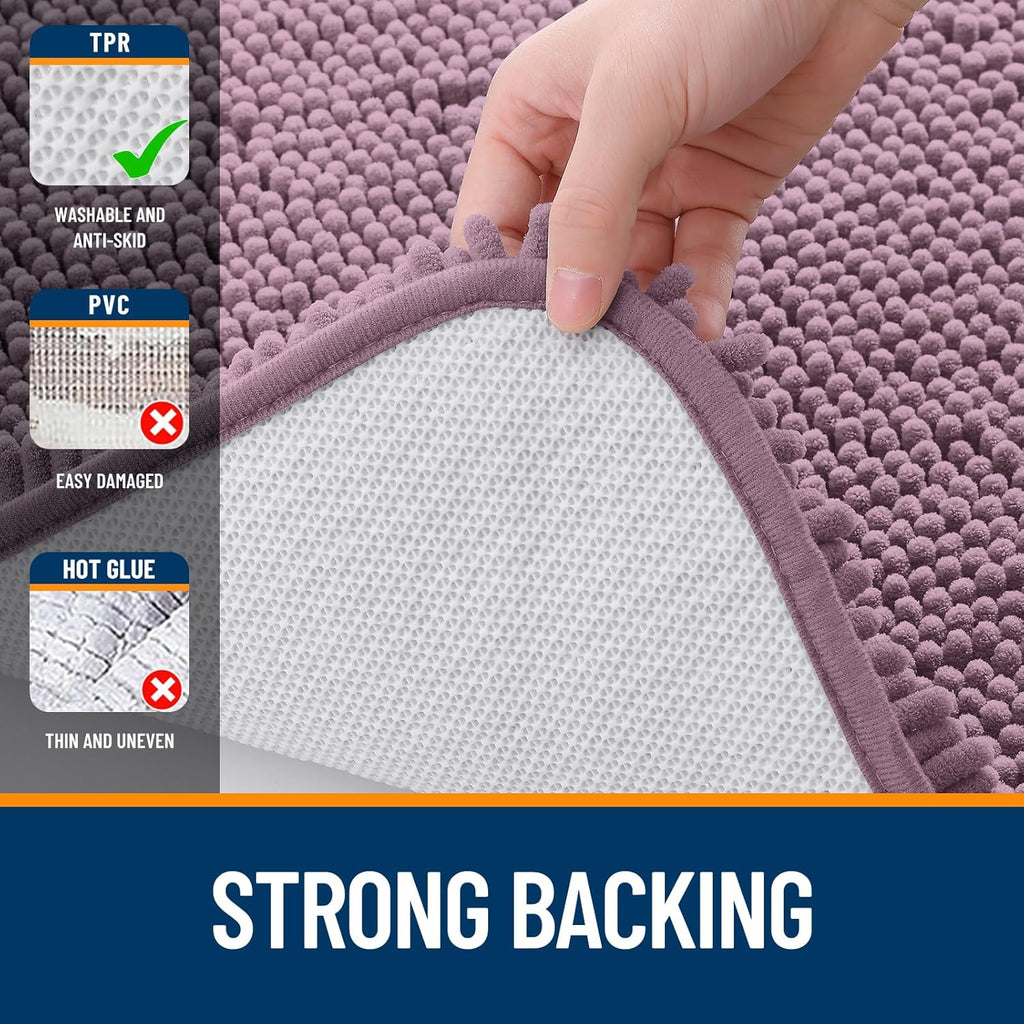 OLANLY Bathroom Rugs - Extra Soft Chenille Bath Mats with Rubber Backing | 34x21, Deep Plum, Quick Dry