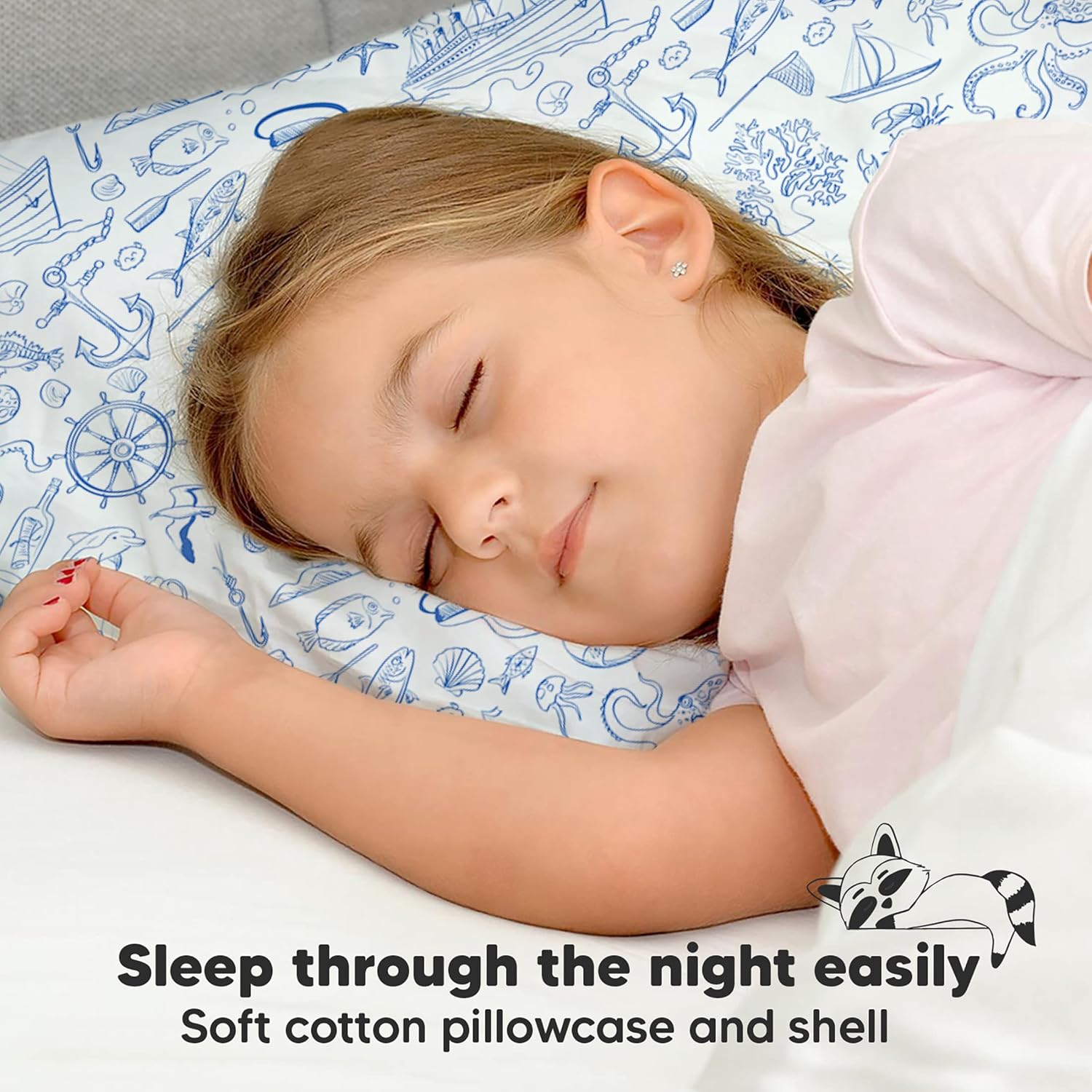 My Little Dreamy Toddler Pillow - Organic Cotton Travel Bed Pillow with Case | Soft & Breathable, 13x18 Inches for Ages 2-5 (Nautical)