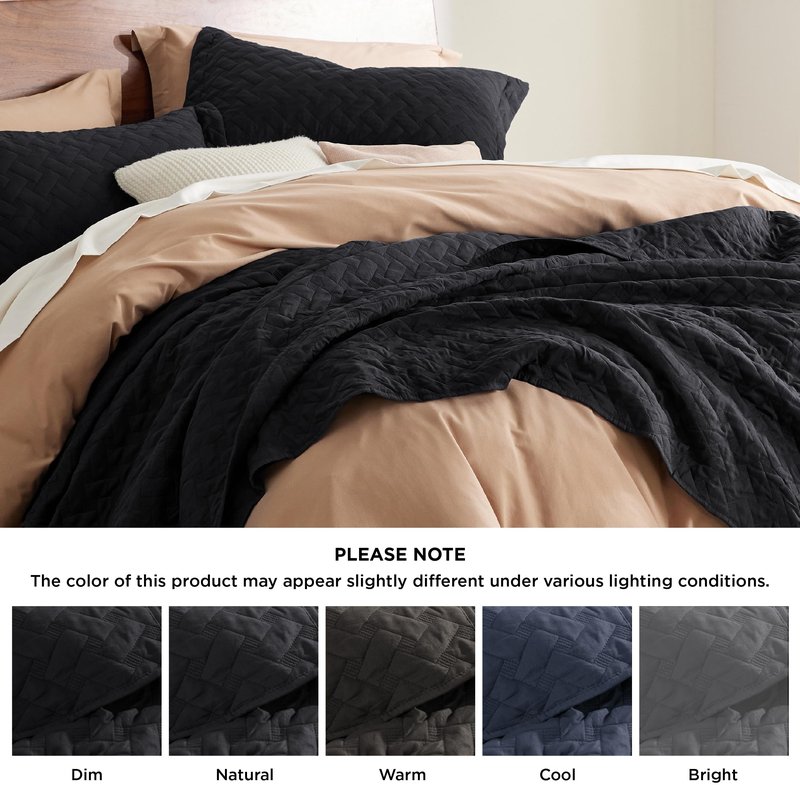 Bedsure Quilts King Size - Lightweight Bedspreads King Size with Basket Weave Pattern, Soft Quilt Bedding Set, Black Comforter Set Coverlet for All Seasons with 2 Pillow Shams (106" x 96")