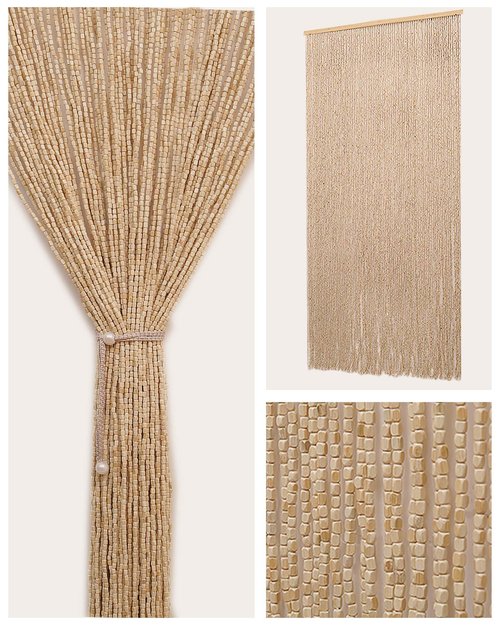 Erfolkerz 90 Strands Beaded Curtain for Doorways -35.5"x79"- Handmade Natural Beaded Curtains，Boho Doorway Wood and Bamboo Bead Curtain-As Insect Screen/Room Divider-Beige