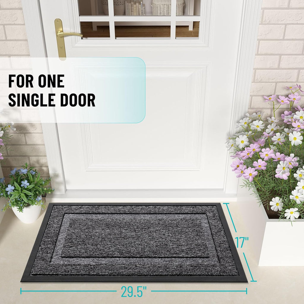 OLANLY Waterproof Front Door Mat - All-Season Indoor/Outdoor Doormat | Sturdy Natural Rubber, 71x23, Black & White