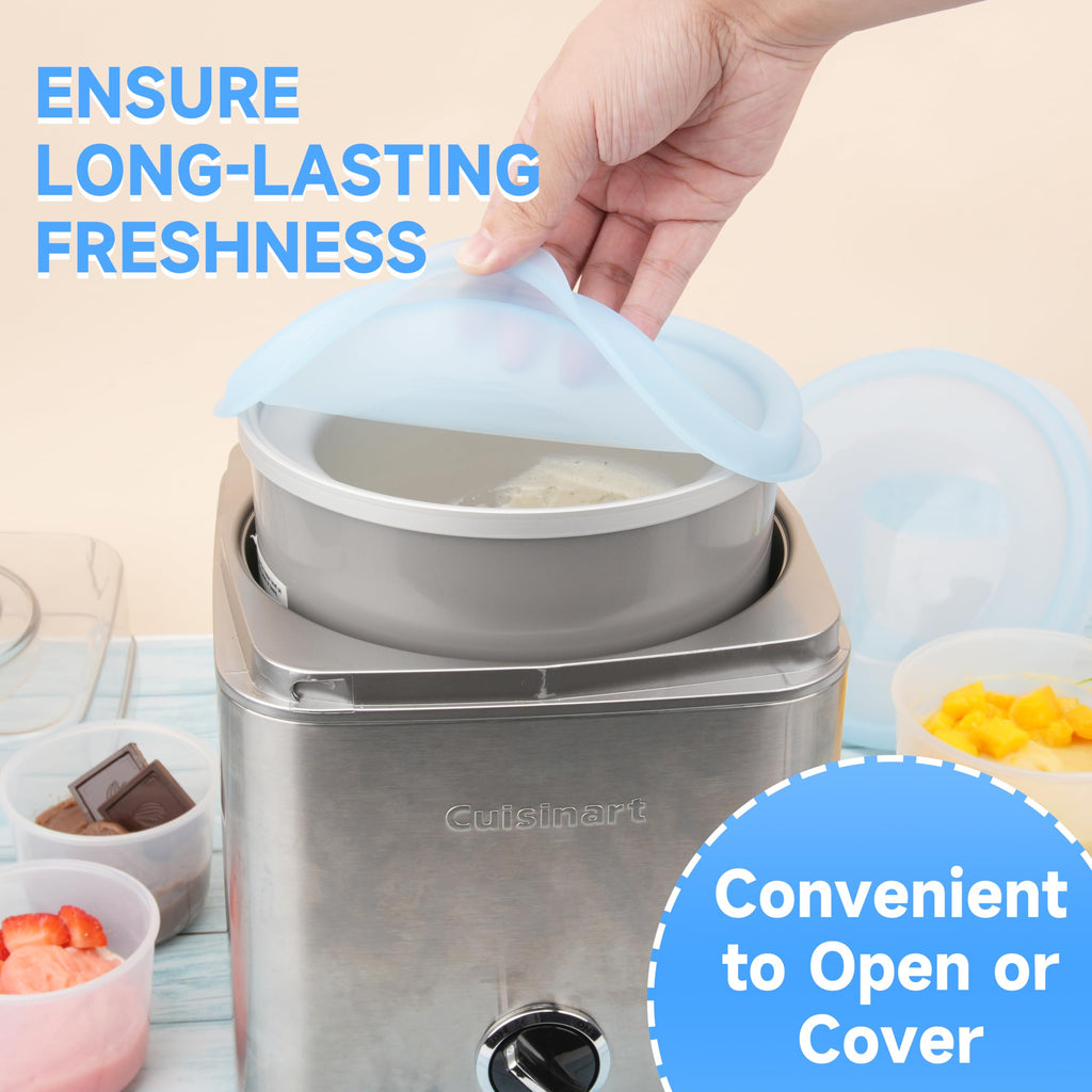 KIICII Silicone Lids for Cuisinart 2-Quart Freezer Bowl, 2 Pack Reusable Covers for Cuisinart lce Cream Maker, Dishwasher, Microwave & Freezer Safe, Kitchen Accessory