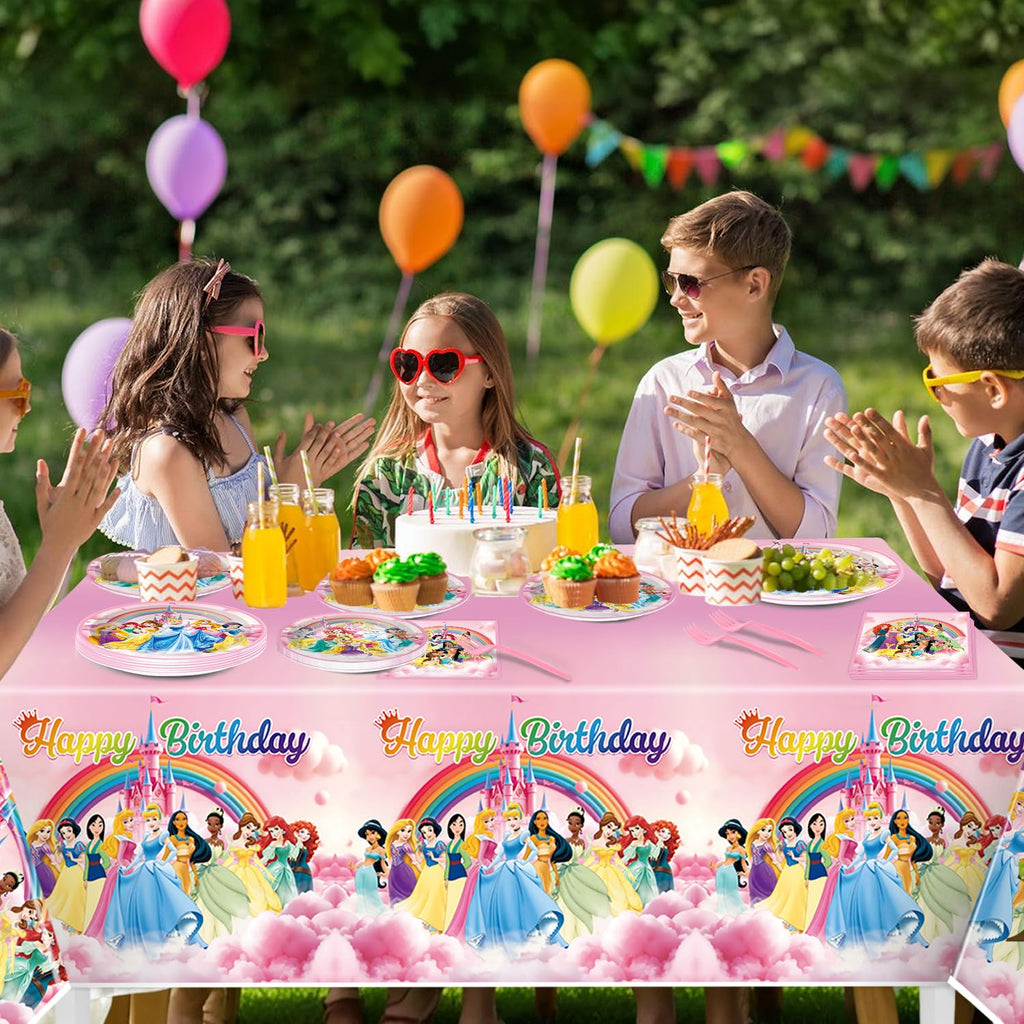 97 Pcs Princess Birthday Party Decorations, Princess Plates and Napkins Tableware for Party, Prin cess Decor Supplies Set for Girl Birthday Flower Fairytale Dinnerware Serve 16 Guests