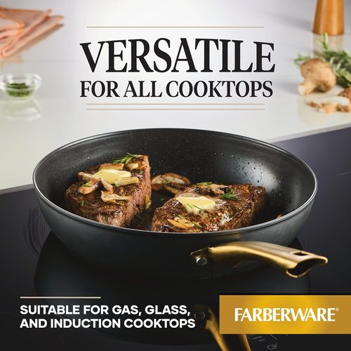 Farberware Forged Induction Ceramic Frying Pan - Nonstick, Dishwasher Safe, 12.25 Inch - Black and Gold