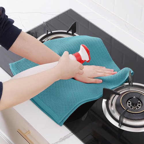 Homaxy Kitchen Dish Towels - Ultra Soft 100% Cotton Waffle Weave, Quick Drying, 13 x 28 Inches, 4-Pack | Lake Blue