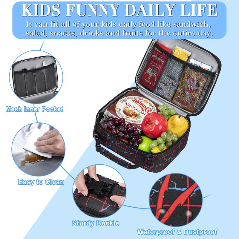 FunnyGifts Kids Boys Lunch Box Insulated Lunch Bag for 3 4 5 6 7 8 9 10 11 12 Kids For Back to School Reusable Freezable Small Cooler Bag Snack Bag for Elementary Kindergarten Primary School