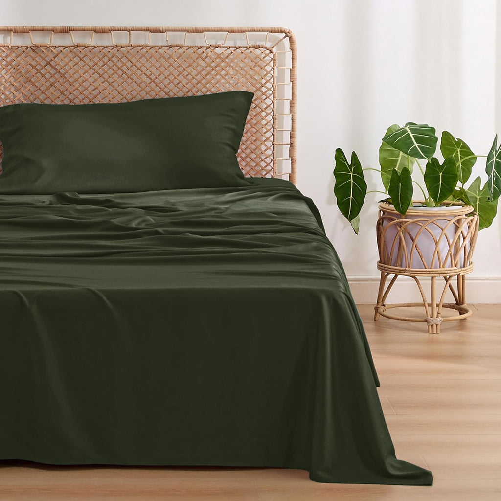 Bedsure Cooling Twin XL Sheets - Breathable Rayon from Bamboo, Soft & Silky, Deep Pocket Up to 16 Inches, Olive Green