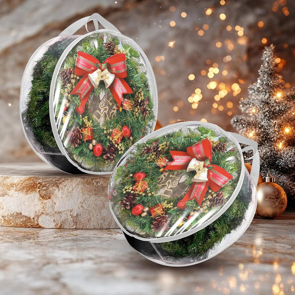 YAYODS Wreath Storage Container - Heavy Duty 30 Inch Christmas Wreath Bag with Clear Window | 6 Pack, White