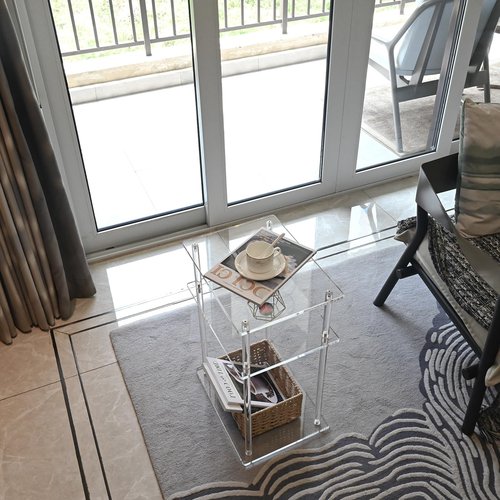 XOHYW Clear Acrylic Side Table Nightstand, Modern End Table, Coffee Table for Bedroom, Living Room, Bathroom, Easy Assembly, 15.7'' L x 11.8'' W x 22.6'' H