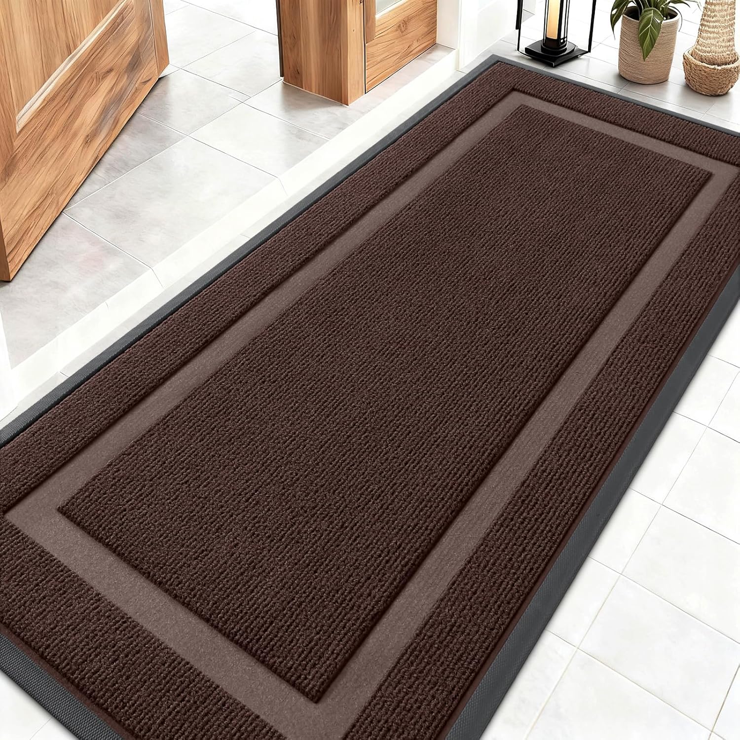 OLANLY Indoor Outdoor Front Door Mat - Waterproof All-Weather Doormat, Easy Clean, 59x23, Dark Brown