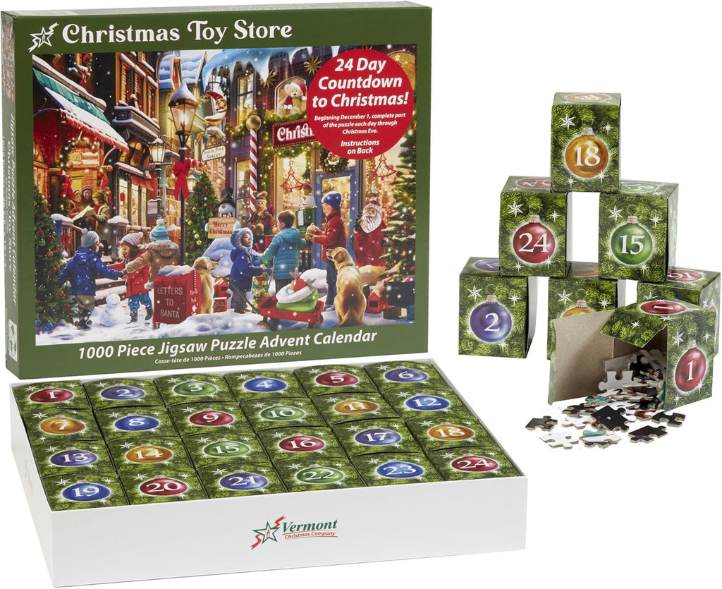 Vermont Christmas Company Jigsaw Puzzle Advent Calendar - 1000 Pieces | 24 Sections for Holiday Fun