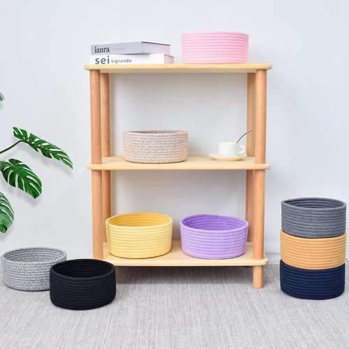 ABenkle Small Woven Basket - Decorative Mini Cotton Rope Storage for Toys, Spa & Nursery | Round Design