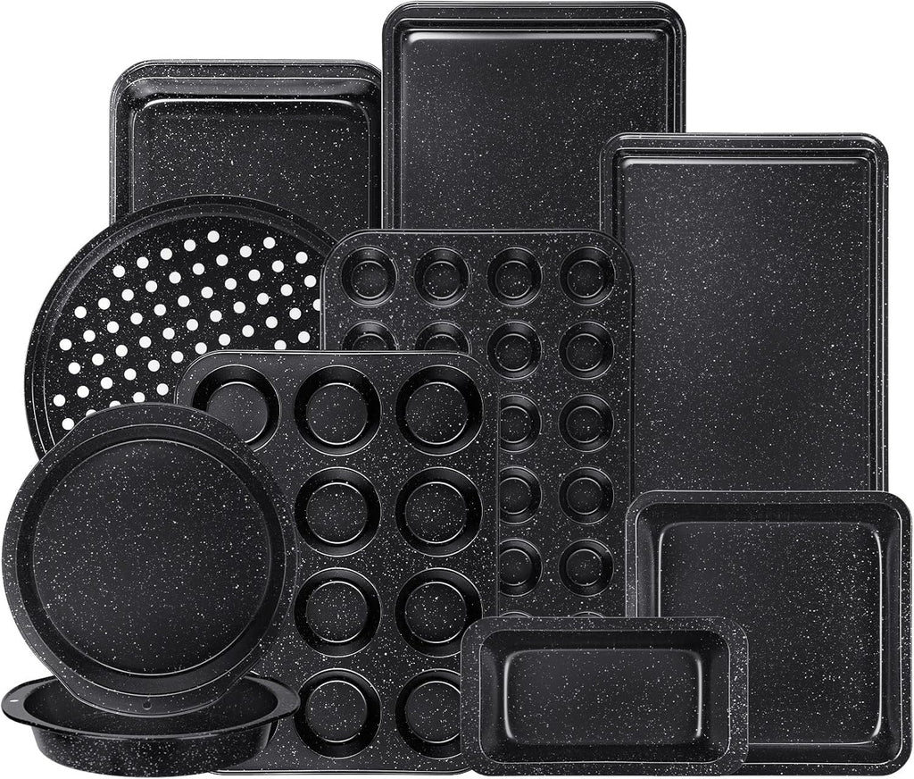 Terlulu 10-Piece Nonstick Baking Pans Set - Versatile Bakeware for Oven Cooking | Stackable Carbon Steel in Black