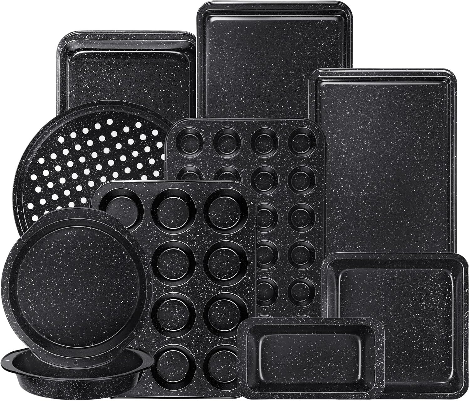 Terlulu 10-Piece Nonstick Baking Pans Set - Versatile Bakeware for Oven Cooking | Stackable Carbon Steel in Black